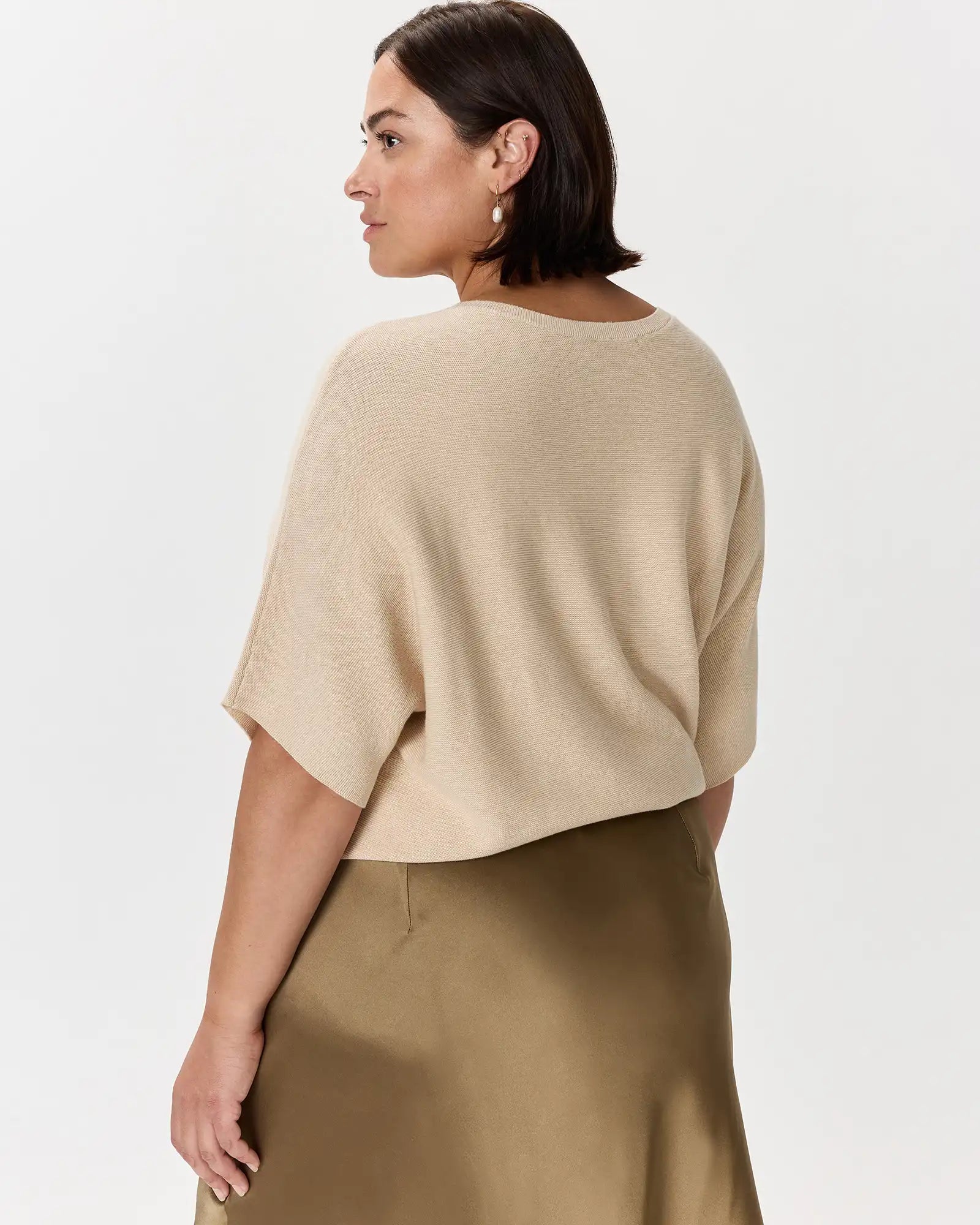Lightweight Cotton Cashmere Link-Stitch Dolman Sweater