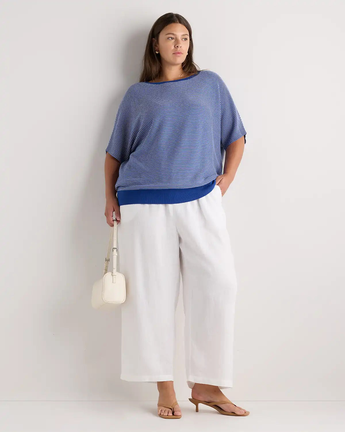 Lightweight Cotton Cashmere Link-Stitch Dolman Sweater