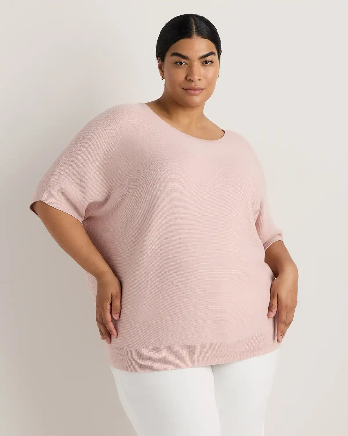 Lightweight Cotton Cashmere Link-Stitch Dolman Sweater