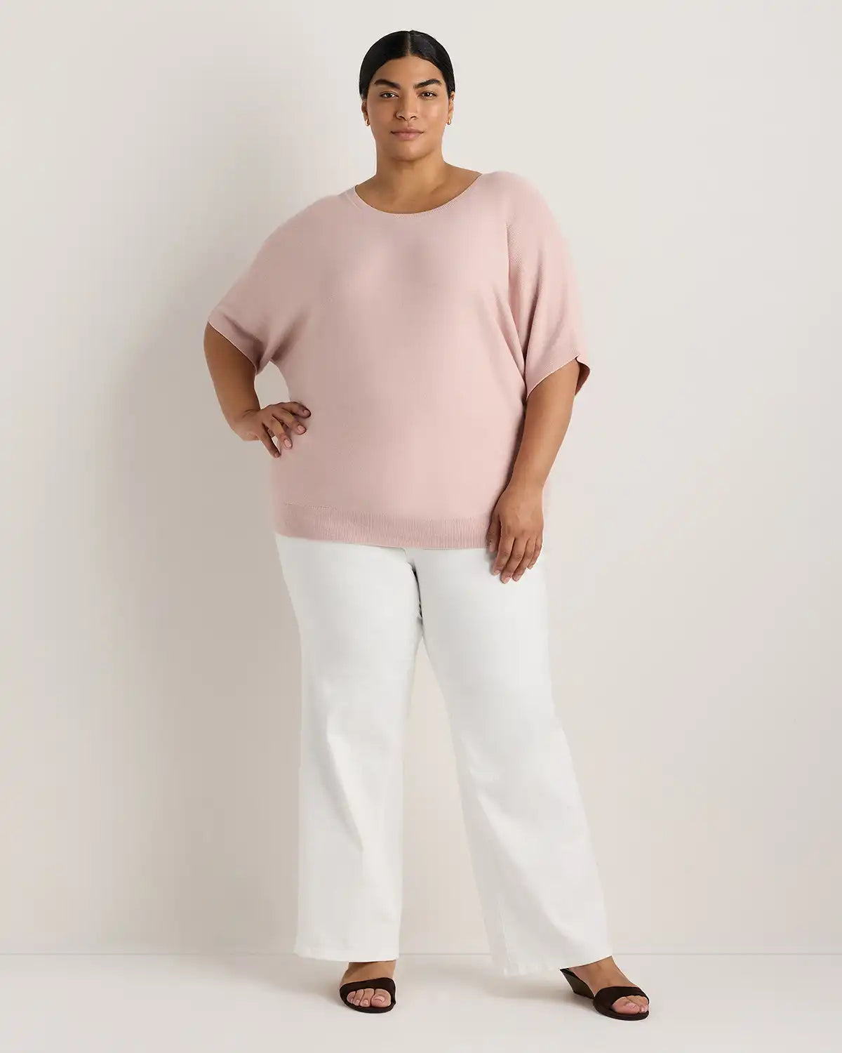 Lightweight Cotton Cashmere Link-Stitch Dolman Sweater