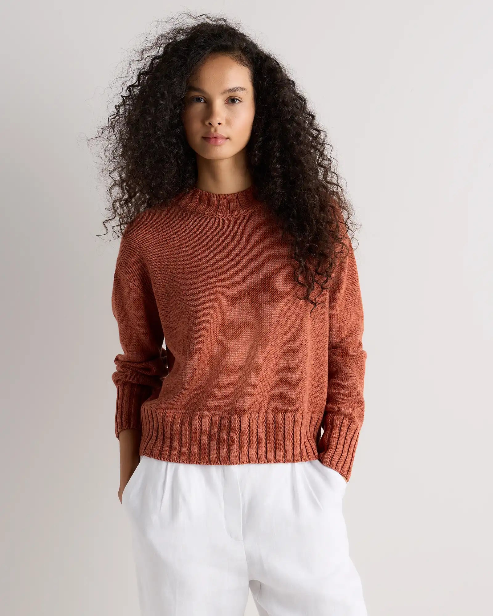 Cotton Linen Relaxed Crew Sweater