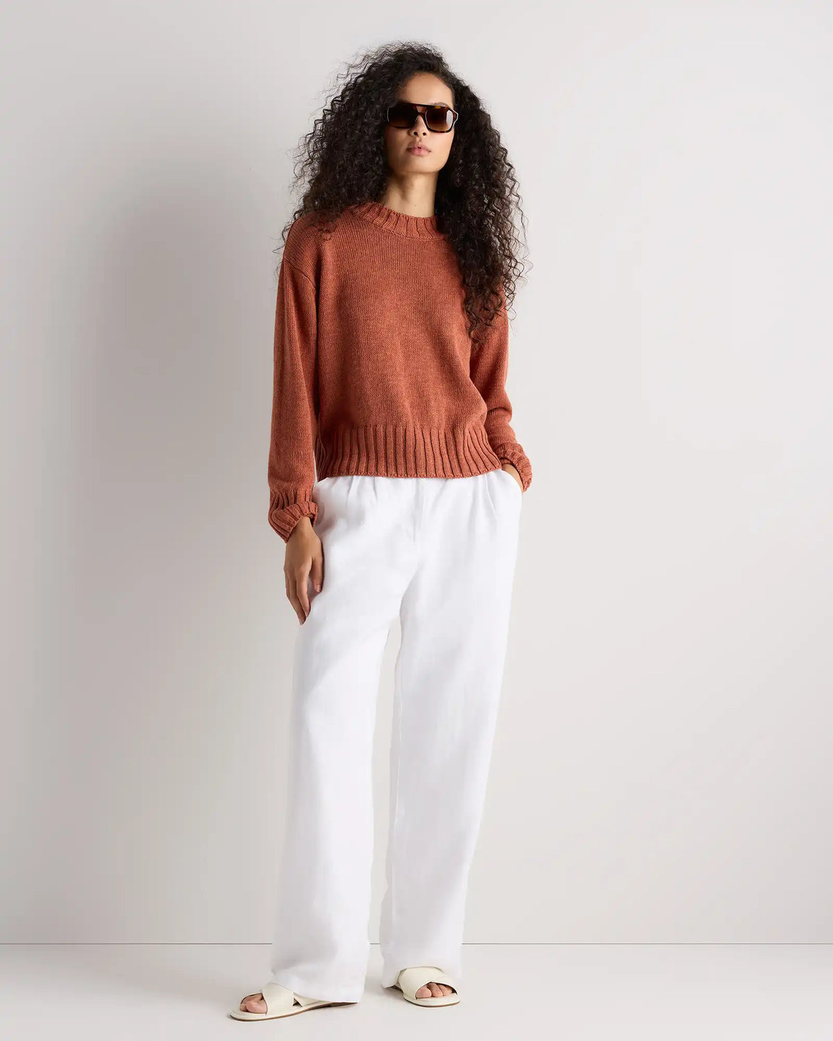 Cotton Linen Relaxed Crew Sweater