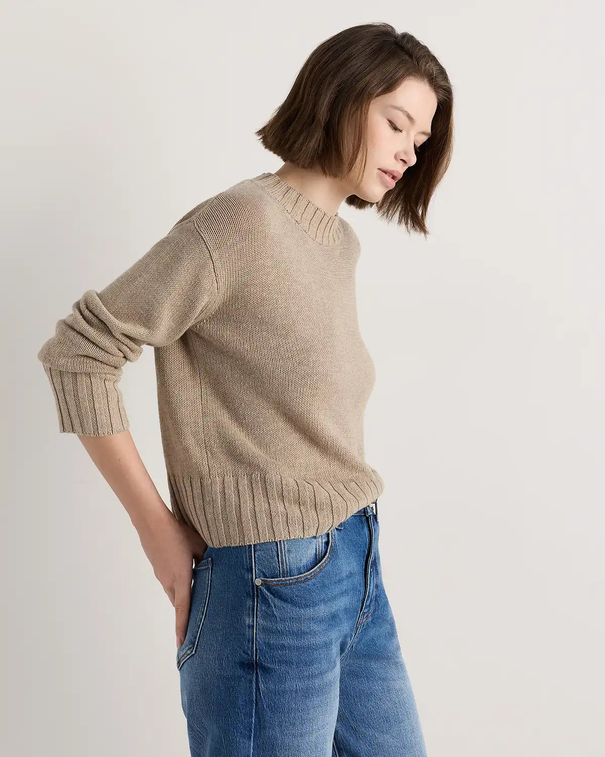 Cotton Linen Relaxed Crew Sweater