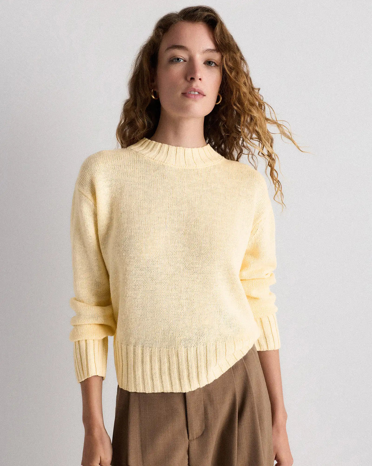 Cotton Linen Relaxed Crew Sweater
