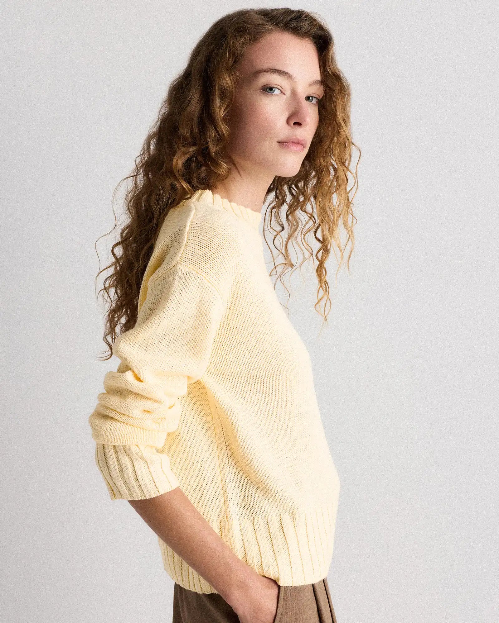 Cotton Linen Relaxed Crew Sweater