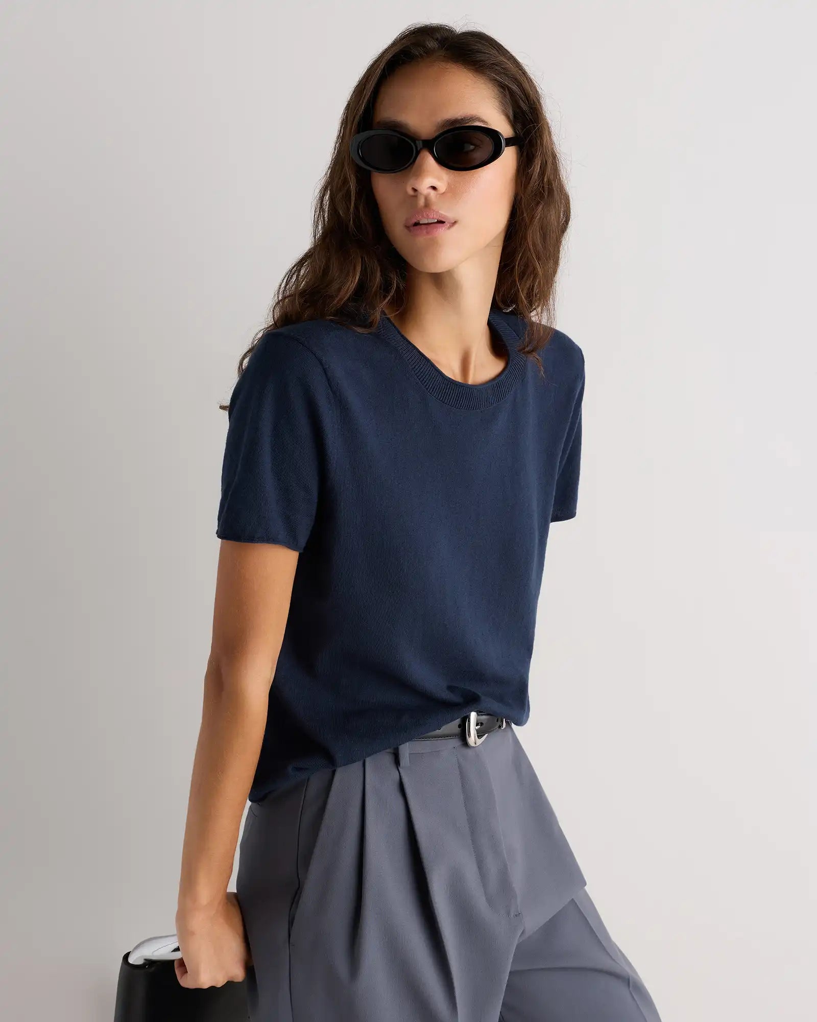 Lightweight Cotton Cashmere Relaxed Sweater Tee