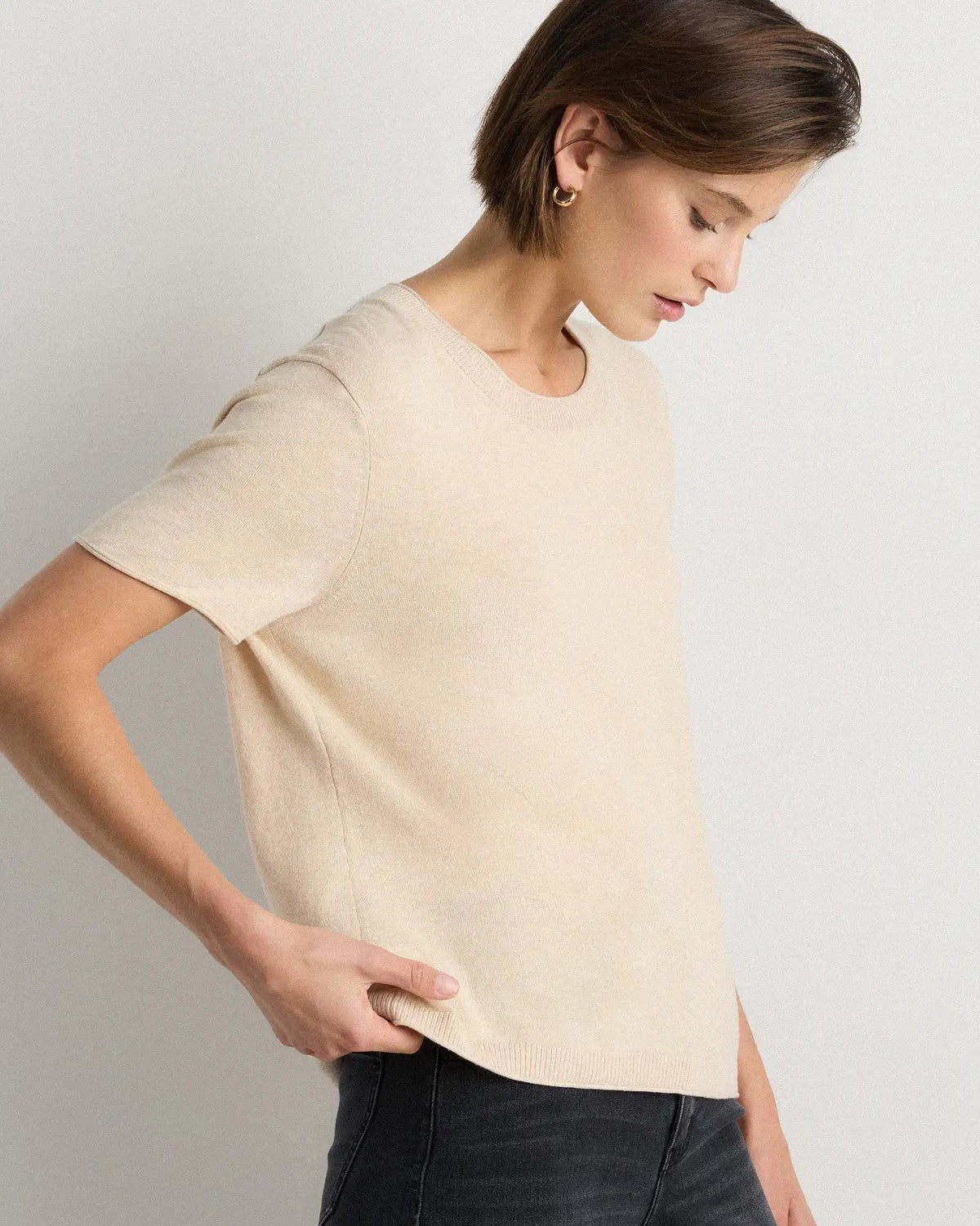 Lightweight Cotton Cashmere Relaxed Sweater Tee