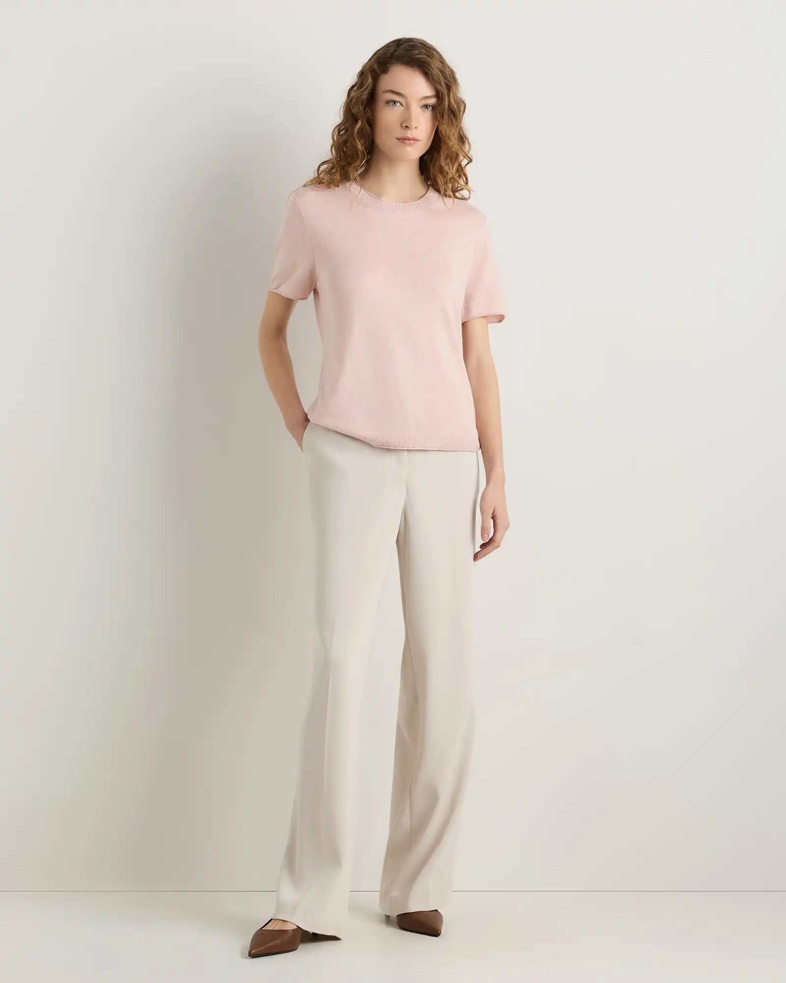 Lightweight Cotton Cashmere Relaxed Sweater Tee