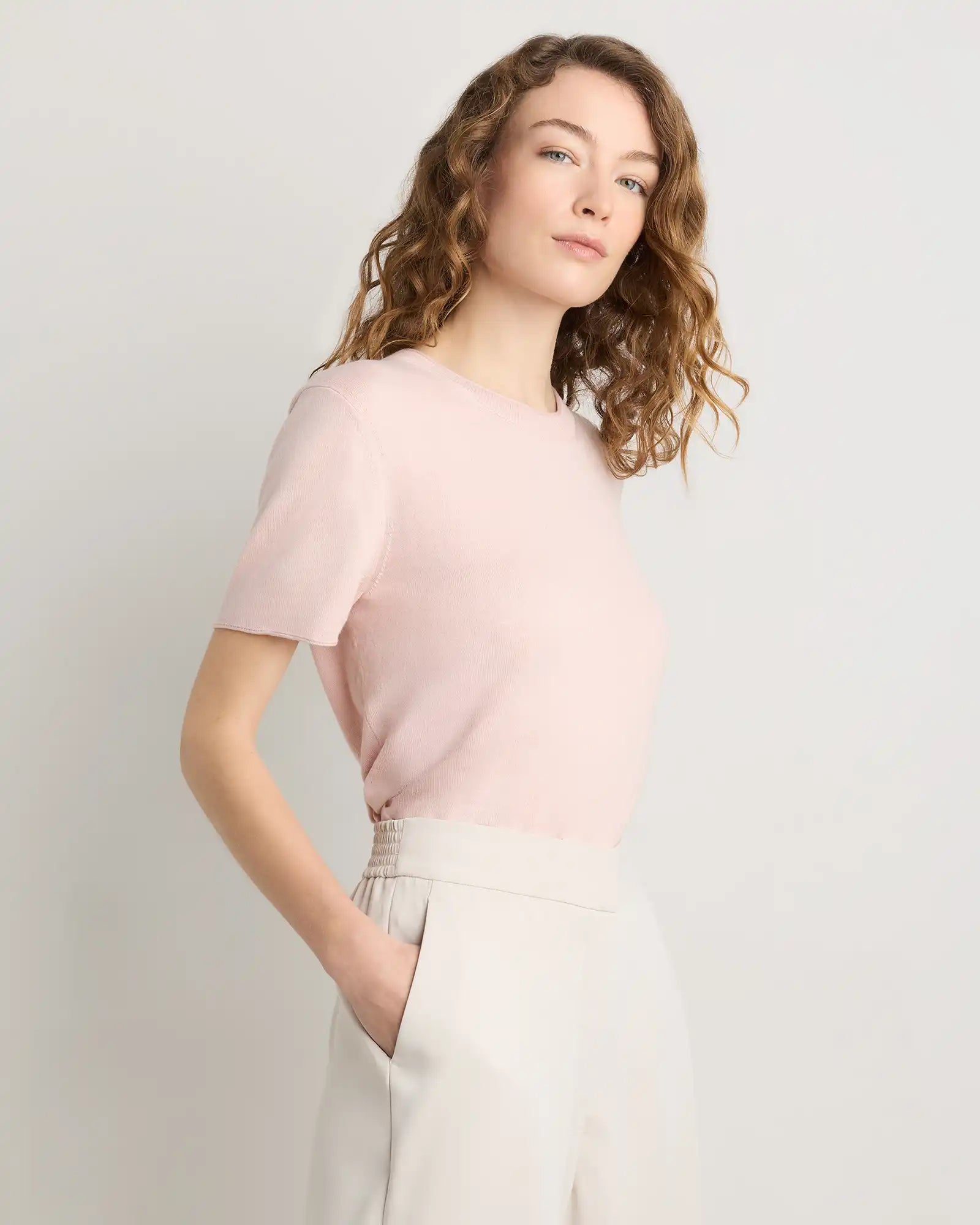 Lightweight Cotton Cashmere Relaxed Sweater Tee