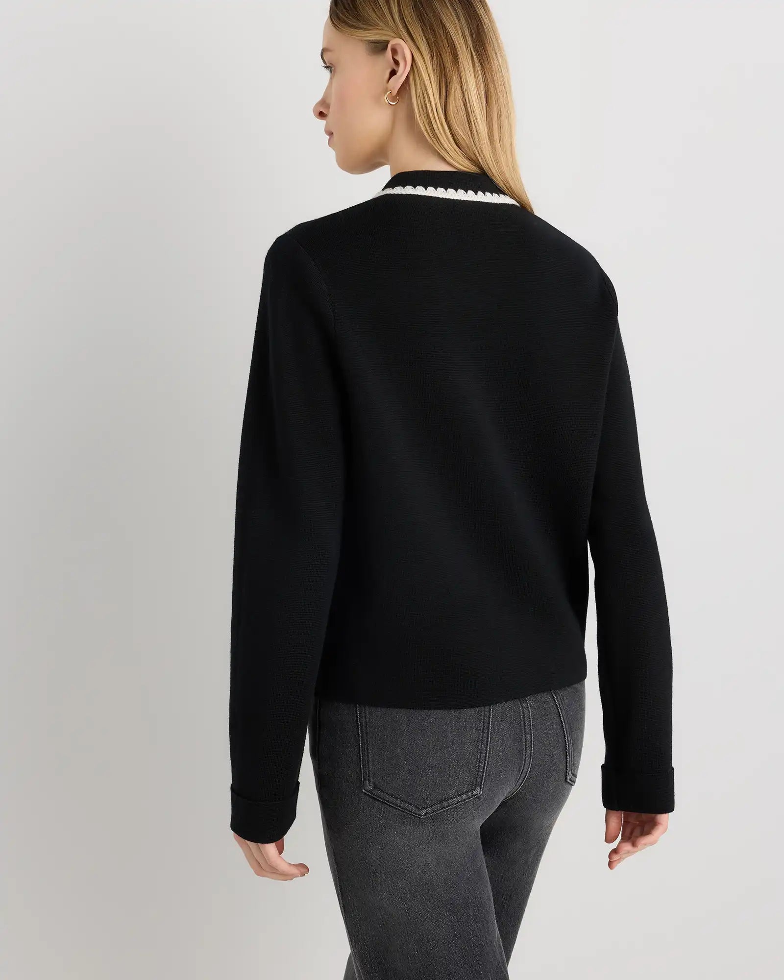 Australian Merino Wool Crochet Trim Sweater Jacket