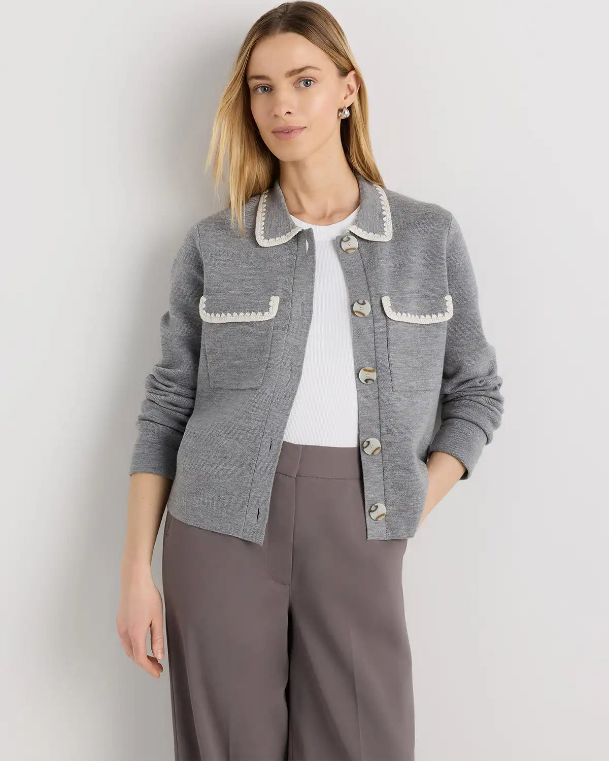 Australian Merino Wool Crochet Trim Sweater Jacket