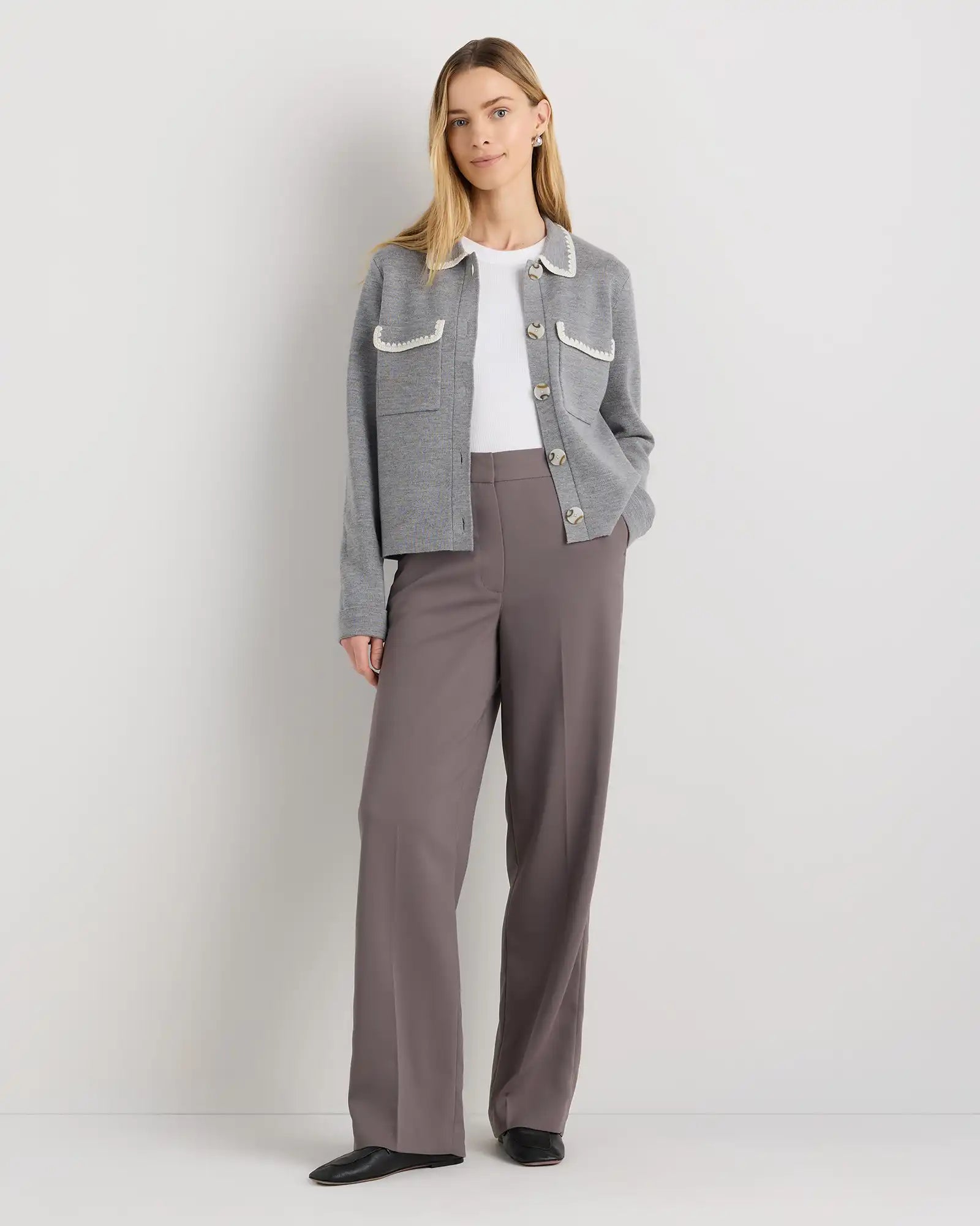 Australian Merino Wool Crochet Trim Sweater Jacket