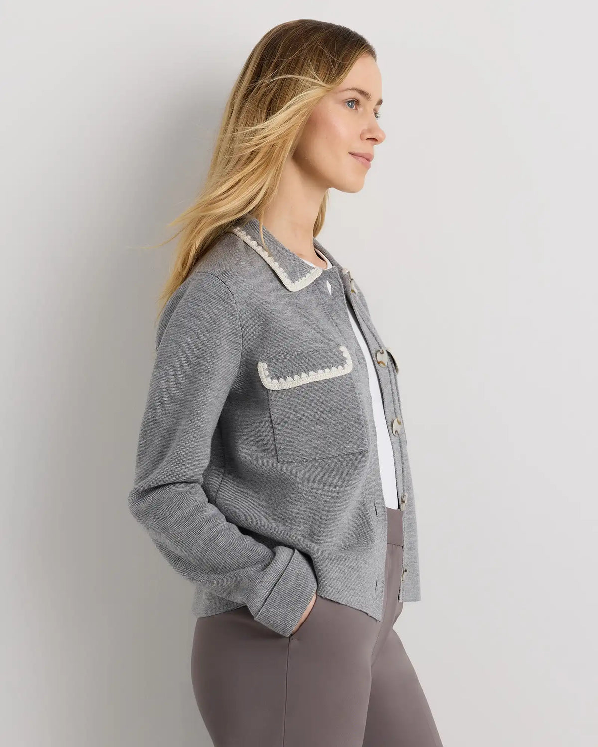 Australian Merino Wool Crochet Trim Sweater Jacket