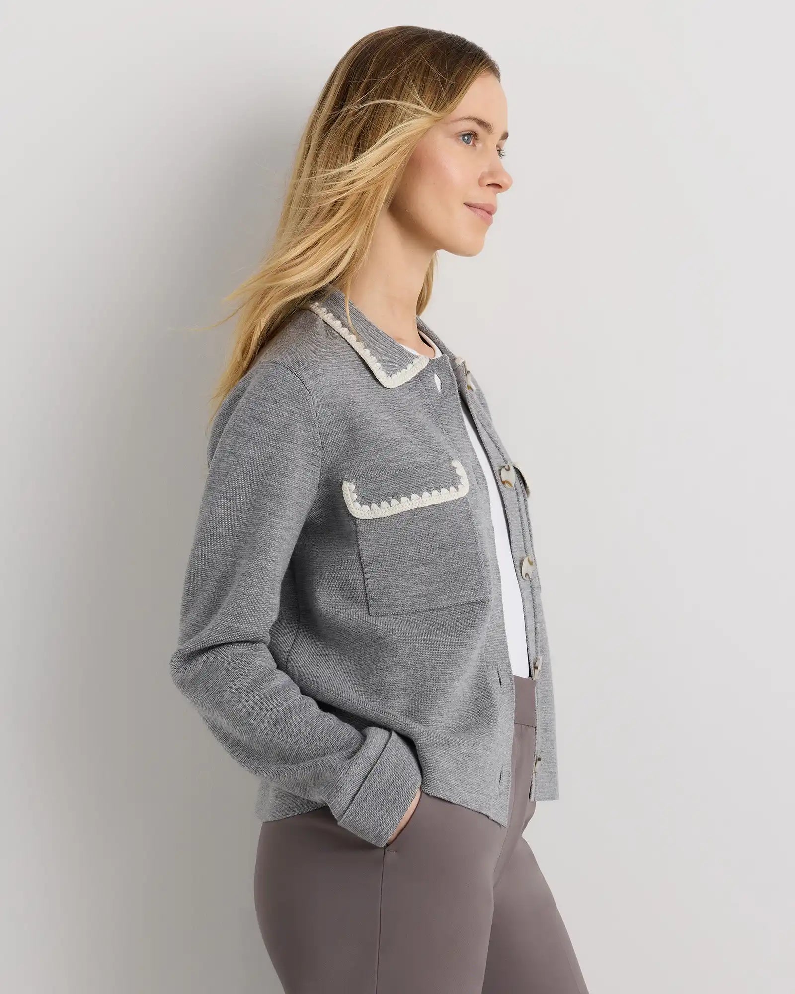 Australian Merino Wool Crochet Trim Sweater Jacket