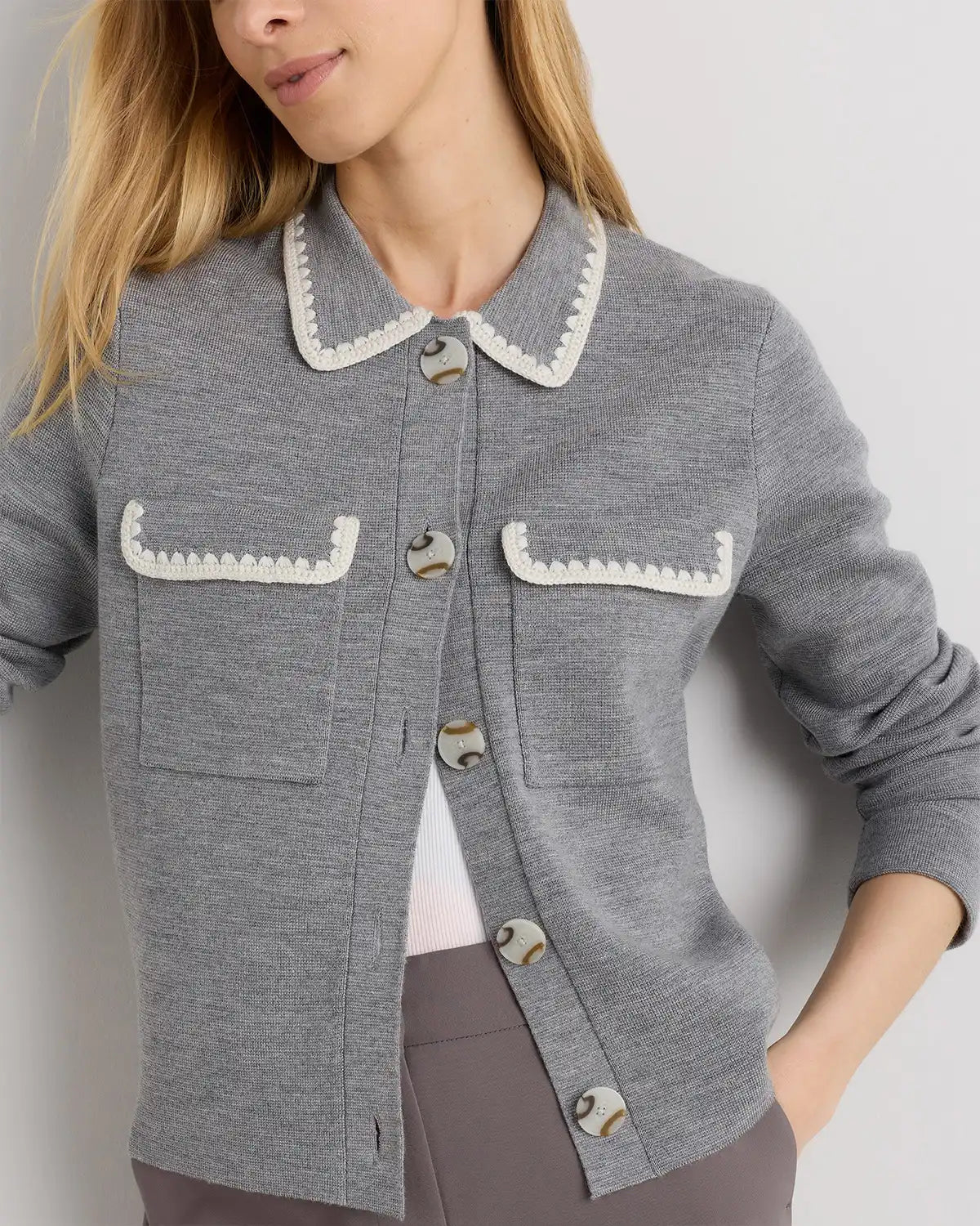 Australian Merino Wool Crochet Trim Sweater Jacket