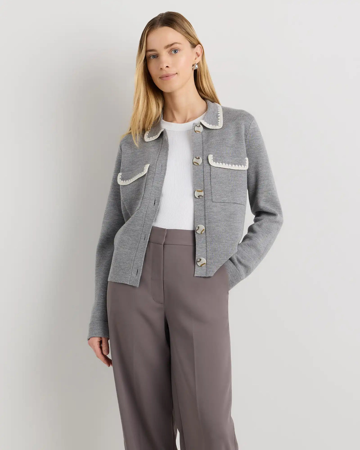 Australian Merino Wool Crochet Trim Sweater Jacket