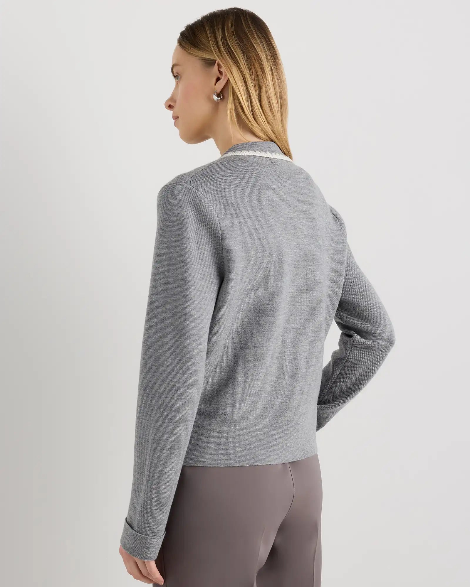 Australian Merino Wool Crochet Trim Sweater Jacket