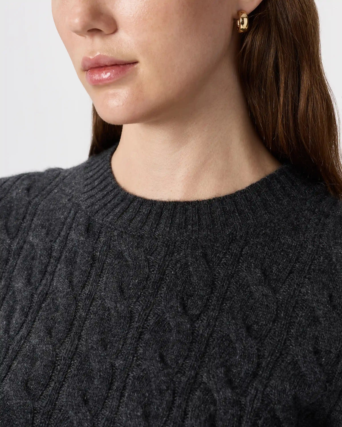 Mongolian Cashmere Shrunken Cable Crewneck Sweater