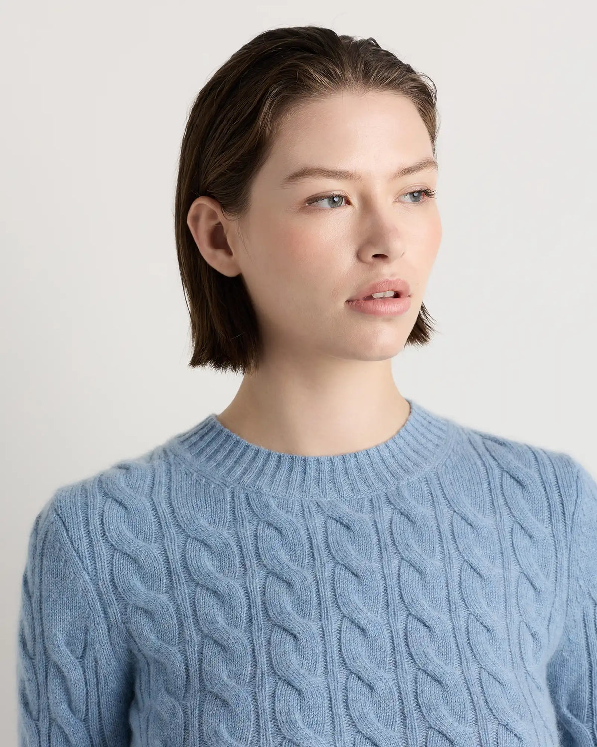 Mongolian Cashmere Shrunken Cable Crewneck Sweater