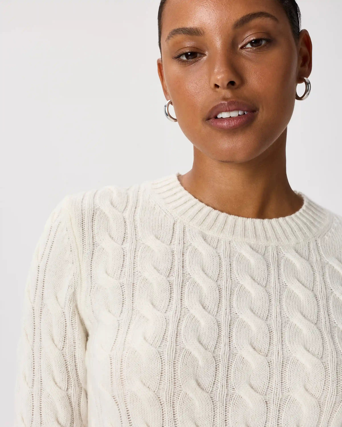 Mongolian Cashmere Shrunken Cable Crewneck Sweater