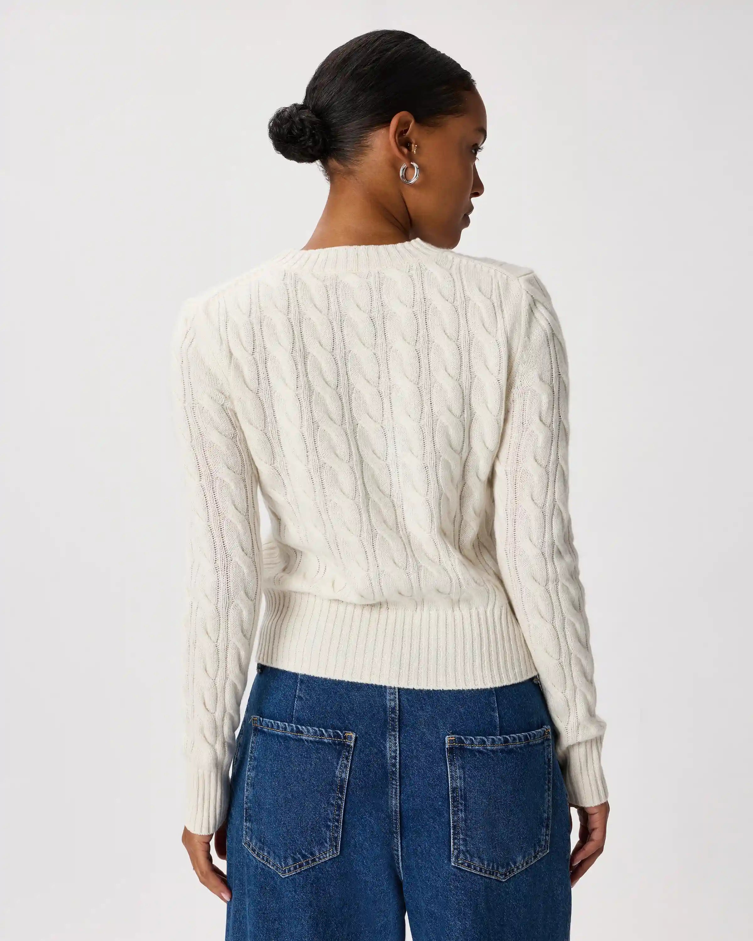 Mongolian Cashmere Shrunken Cable Crewneck Sweater