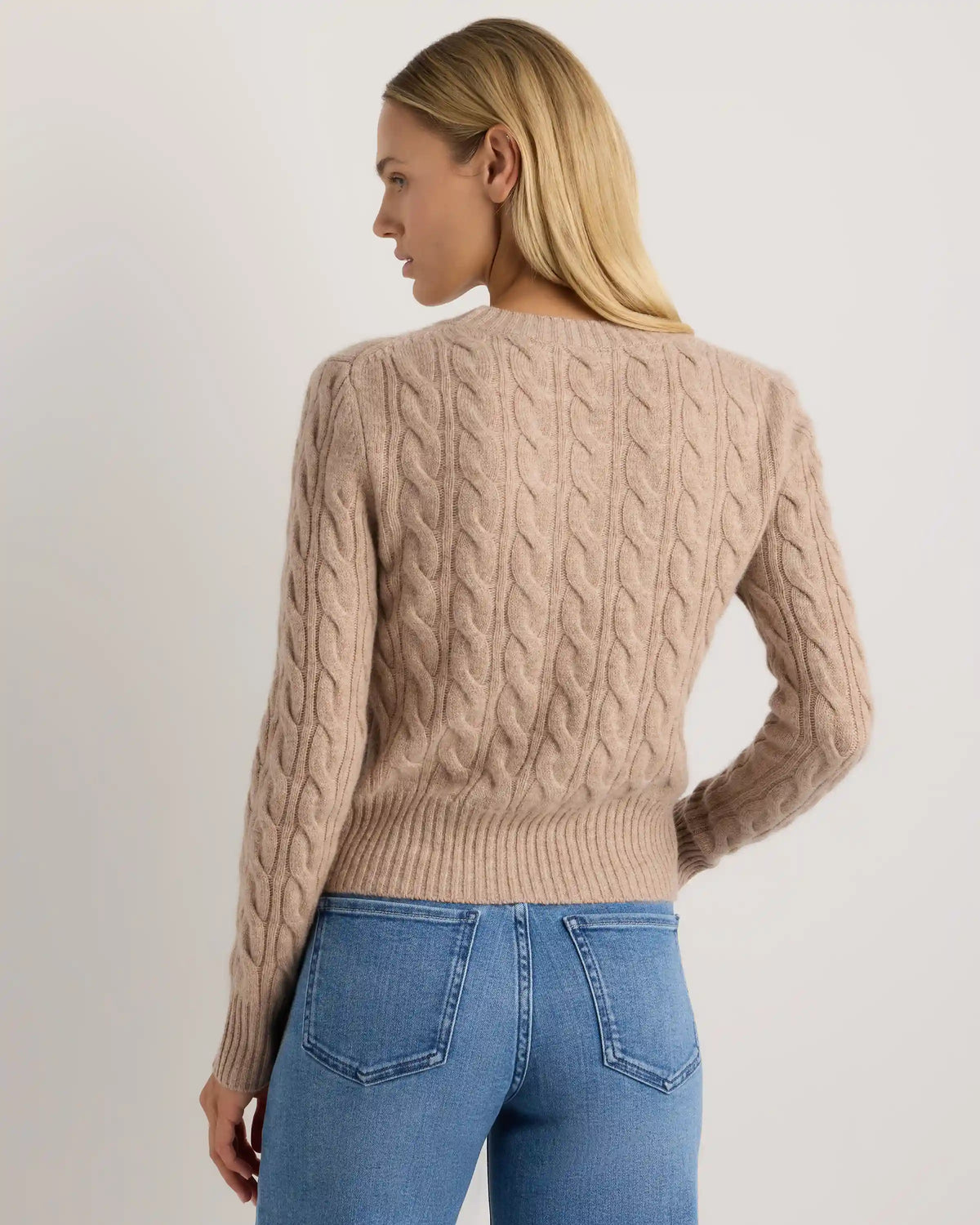 Mongolian Cashmere Shrunken Cable Crewneck Sweater