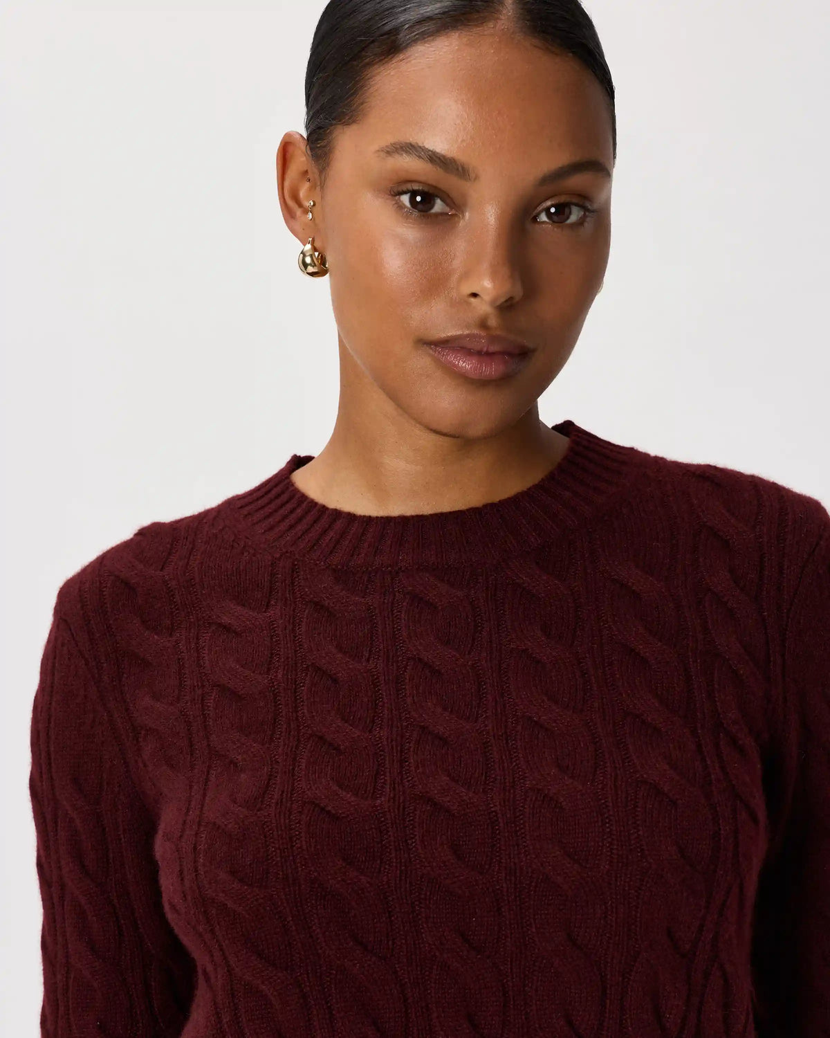 Mongolian Cashmere Shrunken Cable Crewneck Sweater
