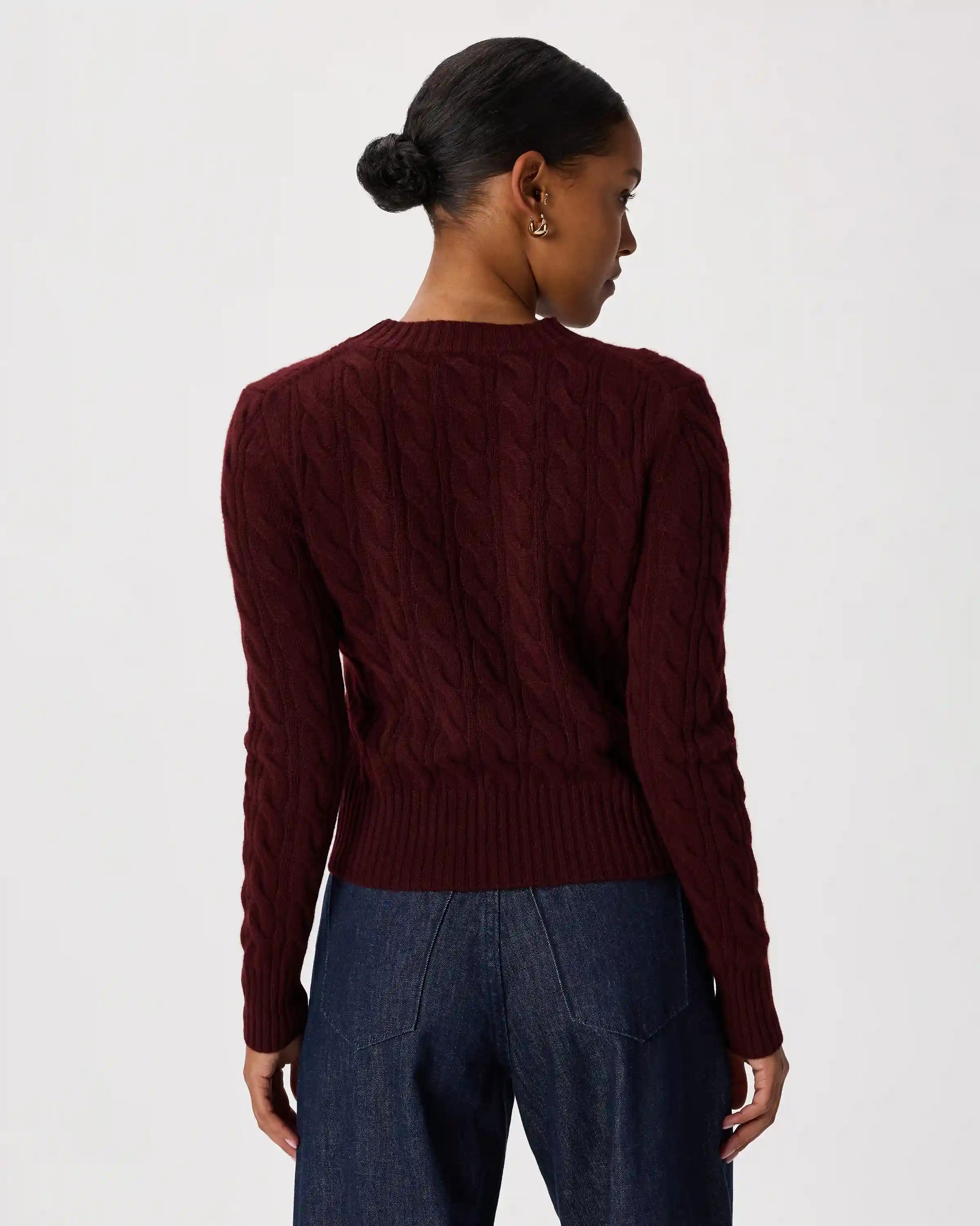 Mongolian Cashmere Shrunken Cable Crewneck Sweater