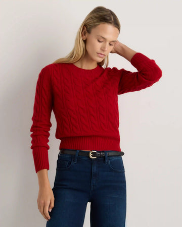 Mongolian Cashmere Shrunken Cable Crewneck Sweater