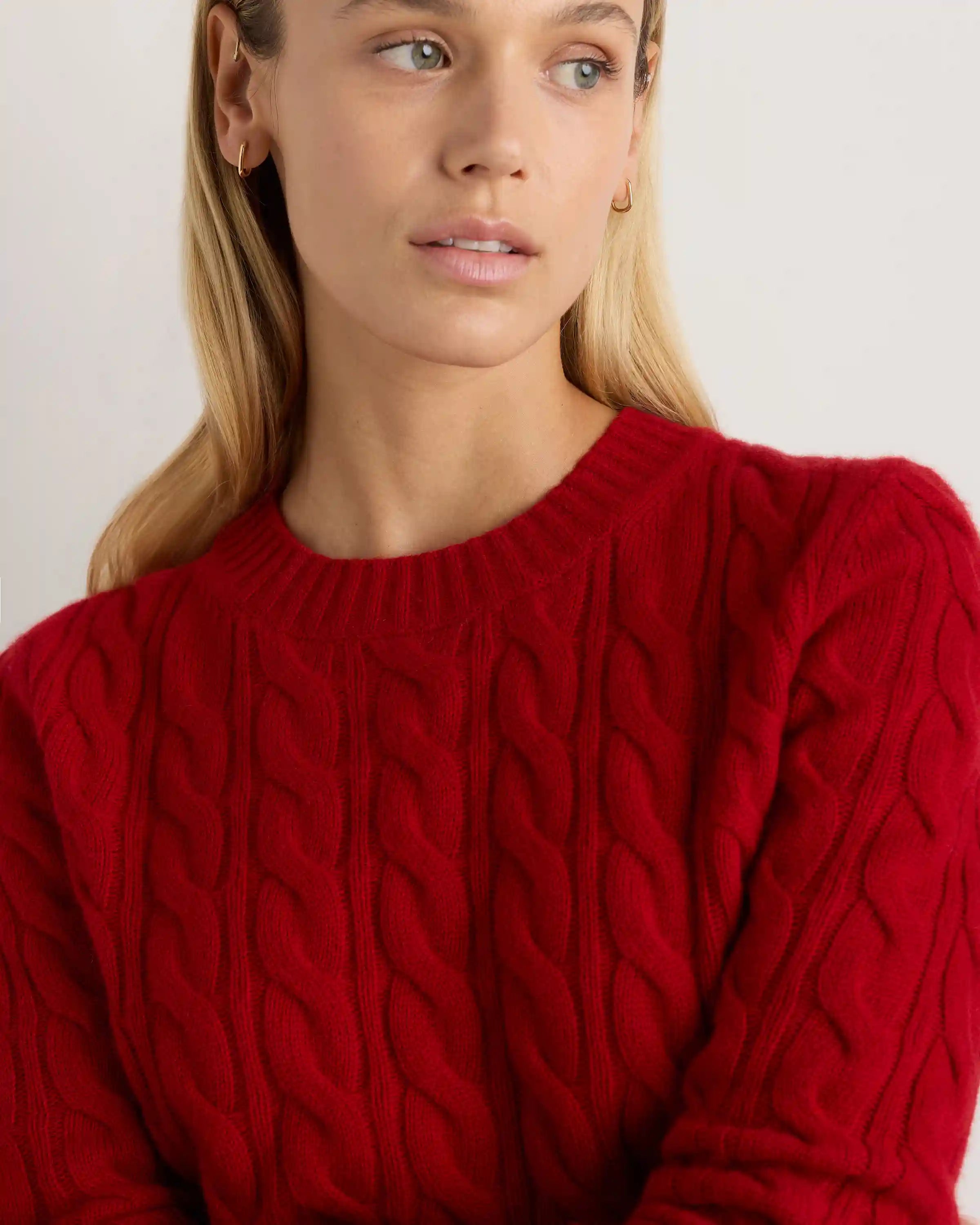 Mongolian Cashmere Shrunken Cable Crewneck Sweater
