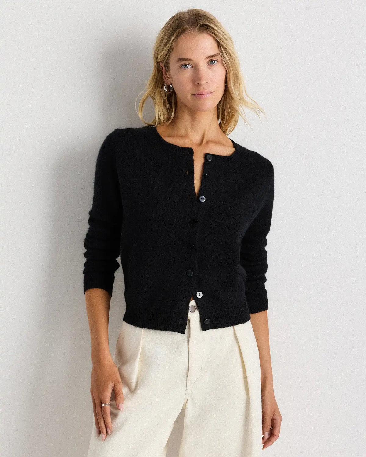 Mongolian Cashmere Cropped Crew Cardigan