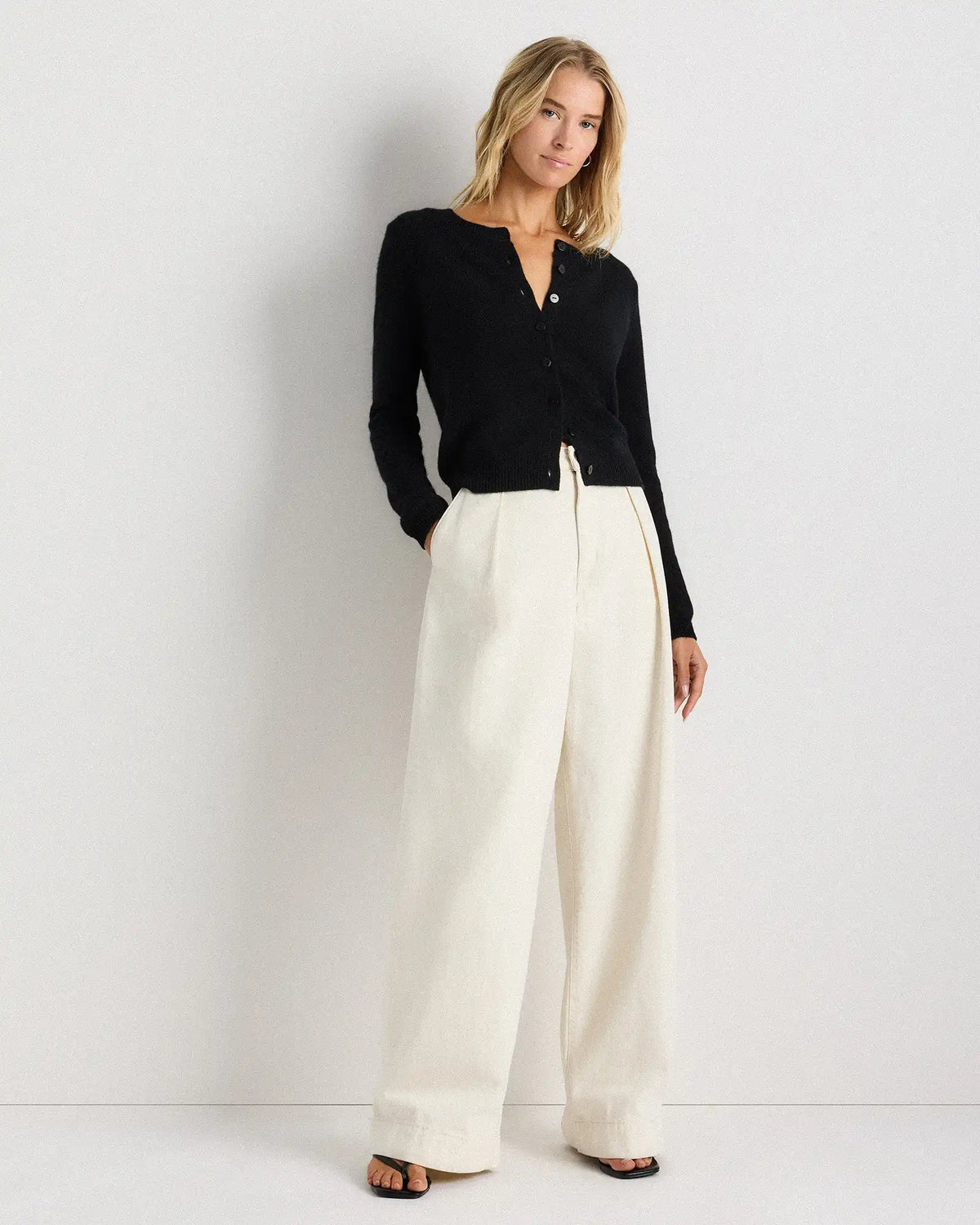 Mongolian Cashmere Cropped Crew Cardigan