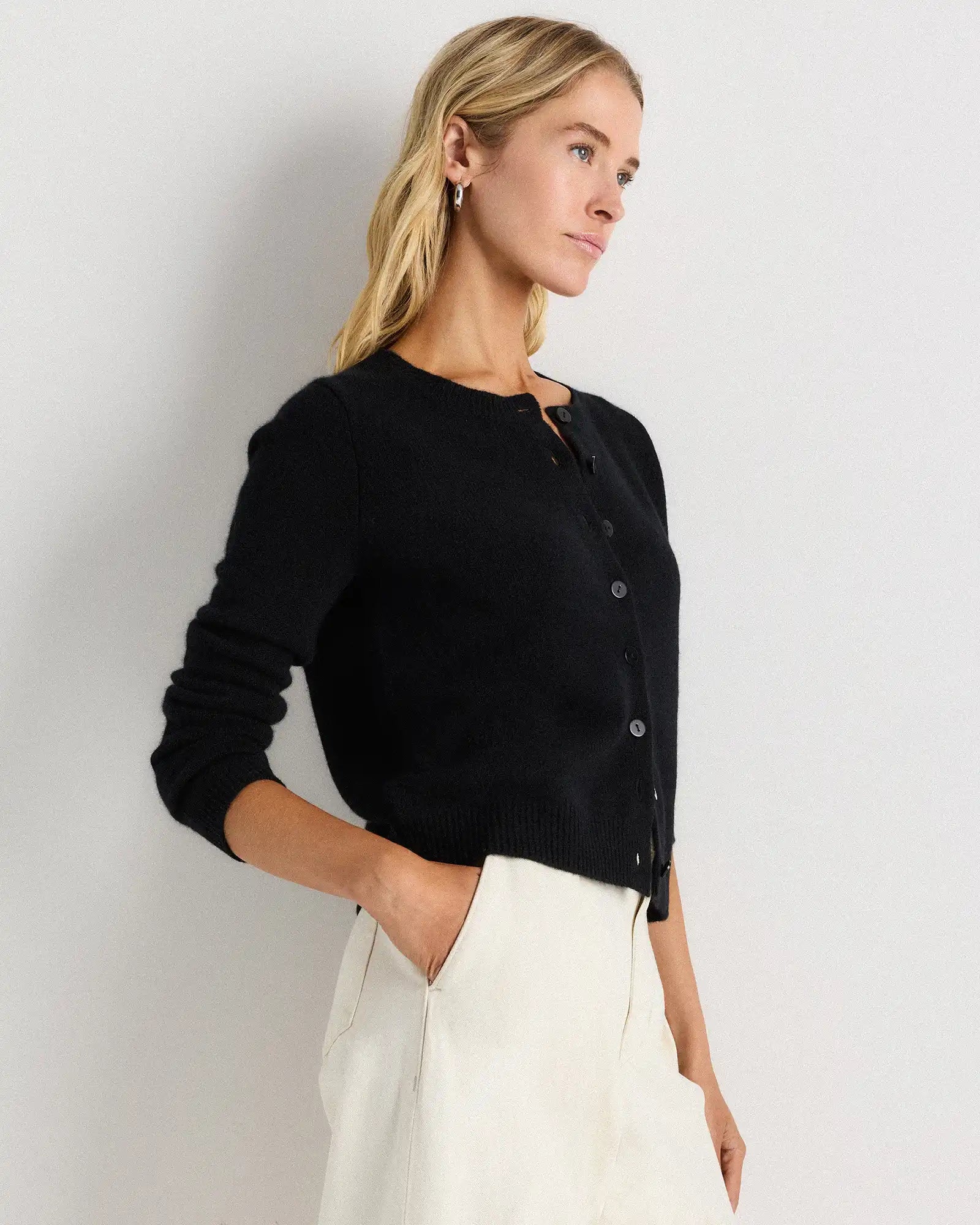Mongolian Cashmere Cropped Crew Cardigan