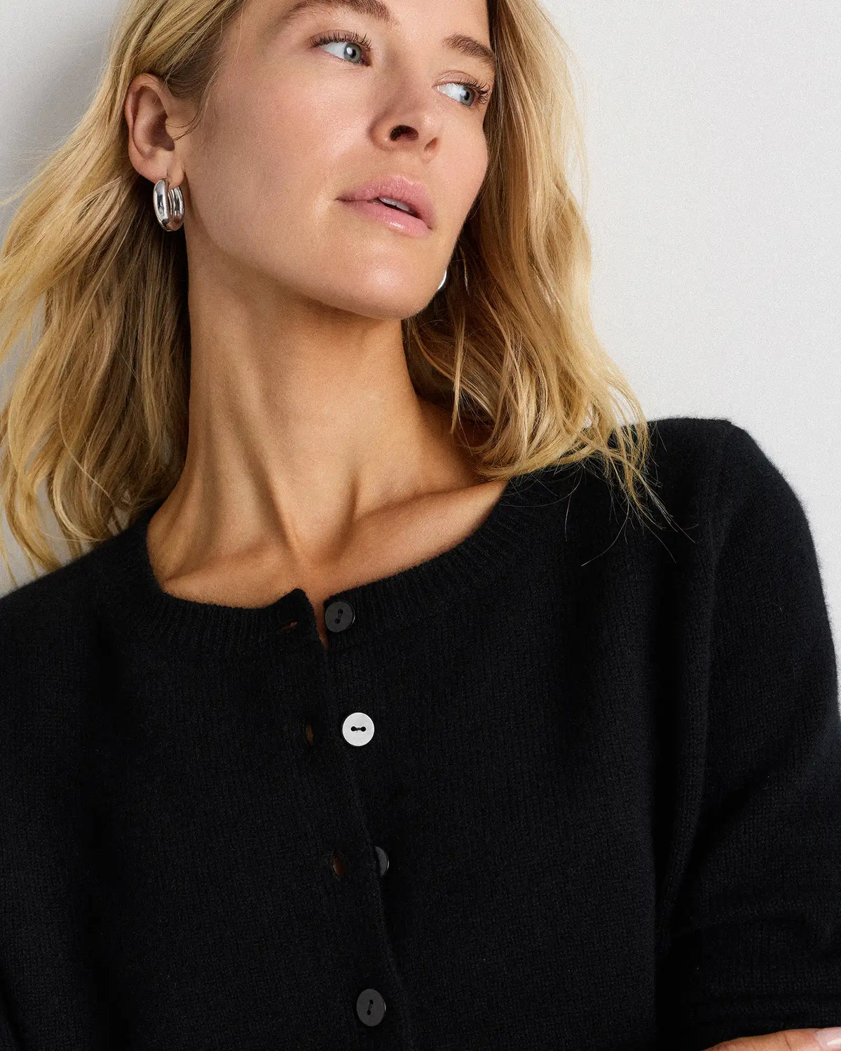 Mongolian Cashmere Cropped Crew Cardigan