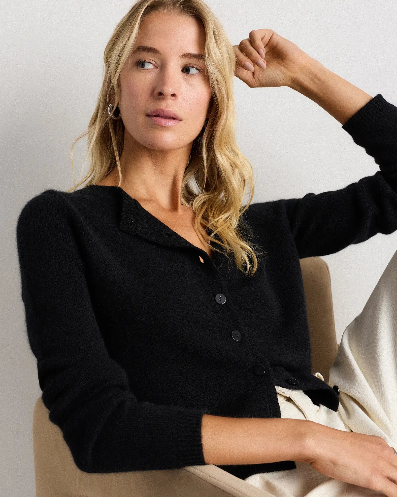 Mongolian Cashmere Cropped Crew Cardigan