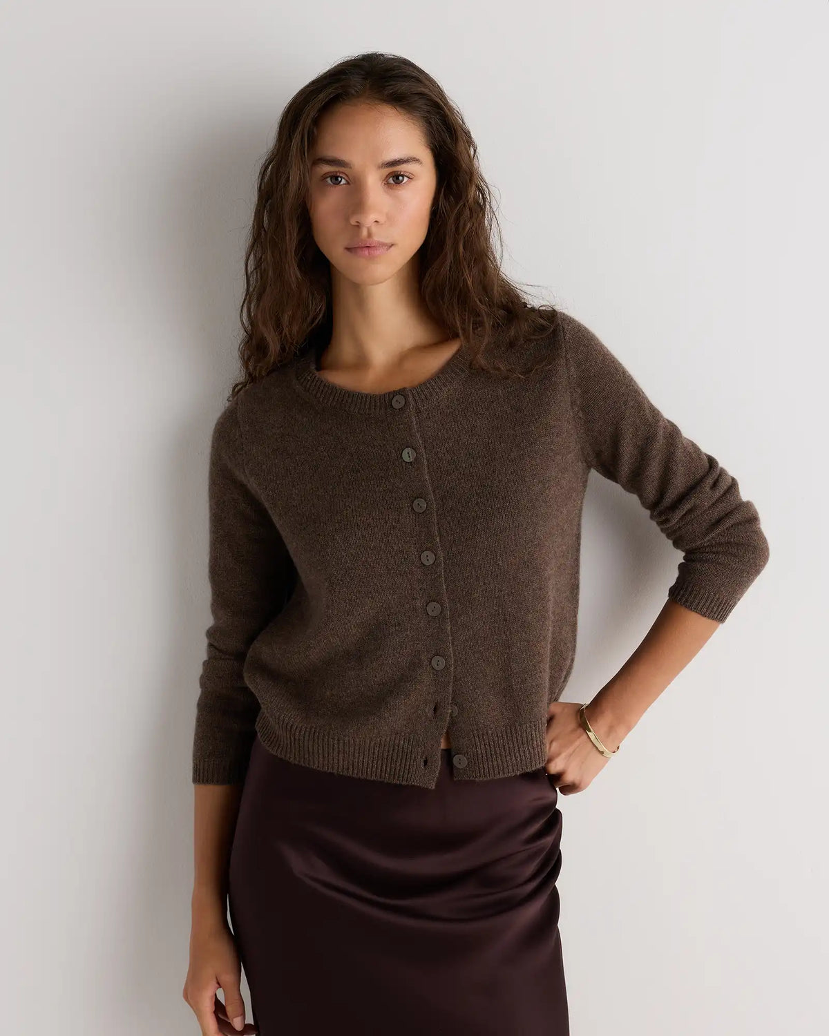 Mongolian Cashmere Cropped Crew Cardigan