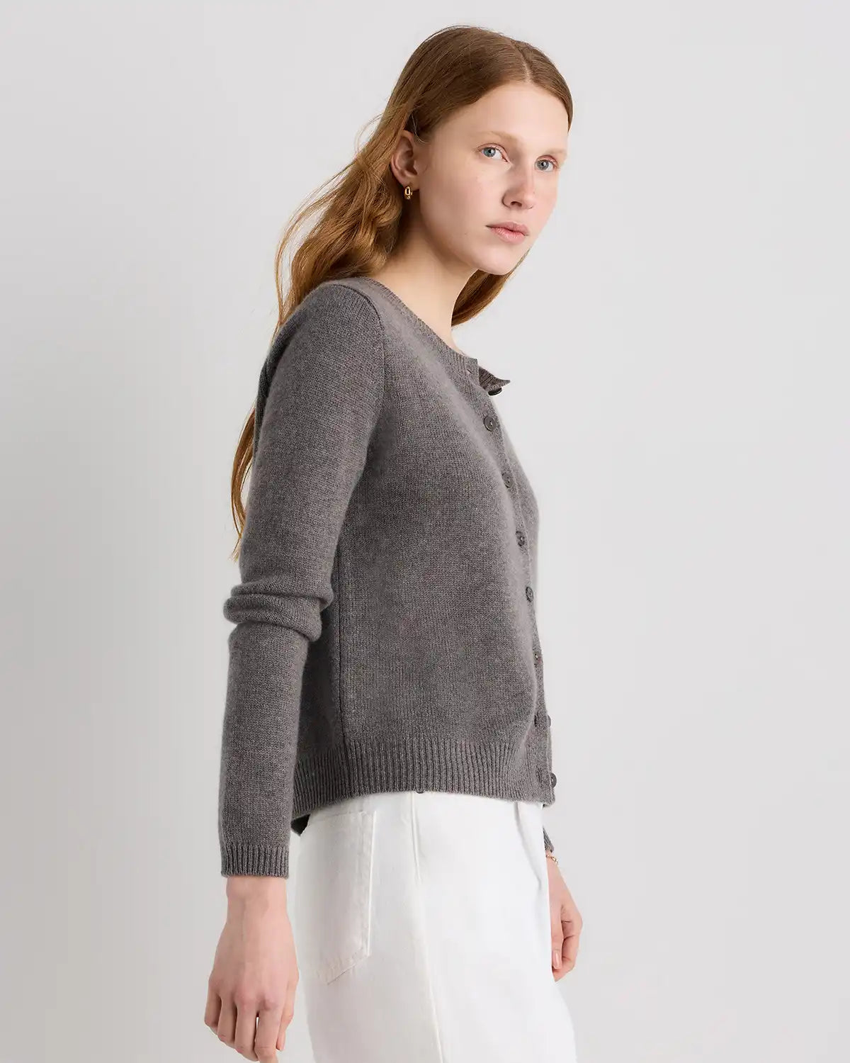 Mongolian Cashmere Cropped Crew Cardigan