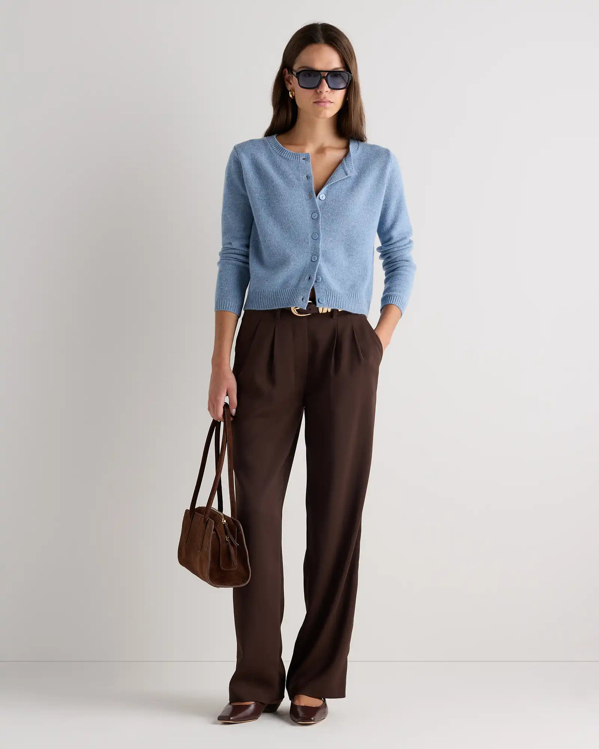 Mongolian Cashmere Cropped Crew Cardigan