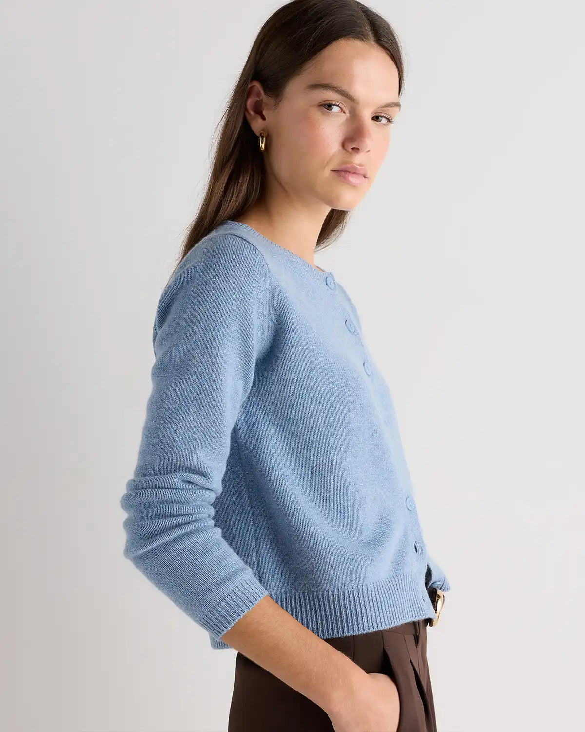 Mongolian Cashmere Cropped Crew Cardigan