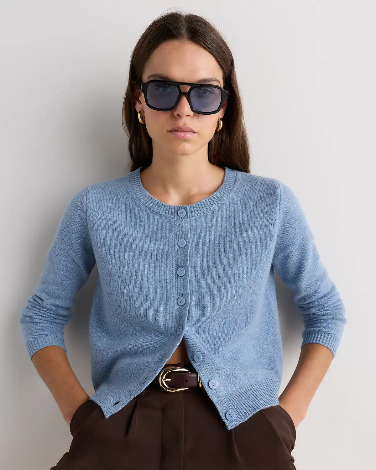 Mongolian Cashmere Cropped Crew Cardigan
