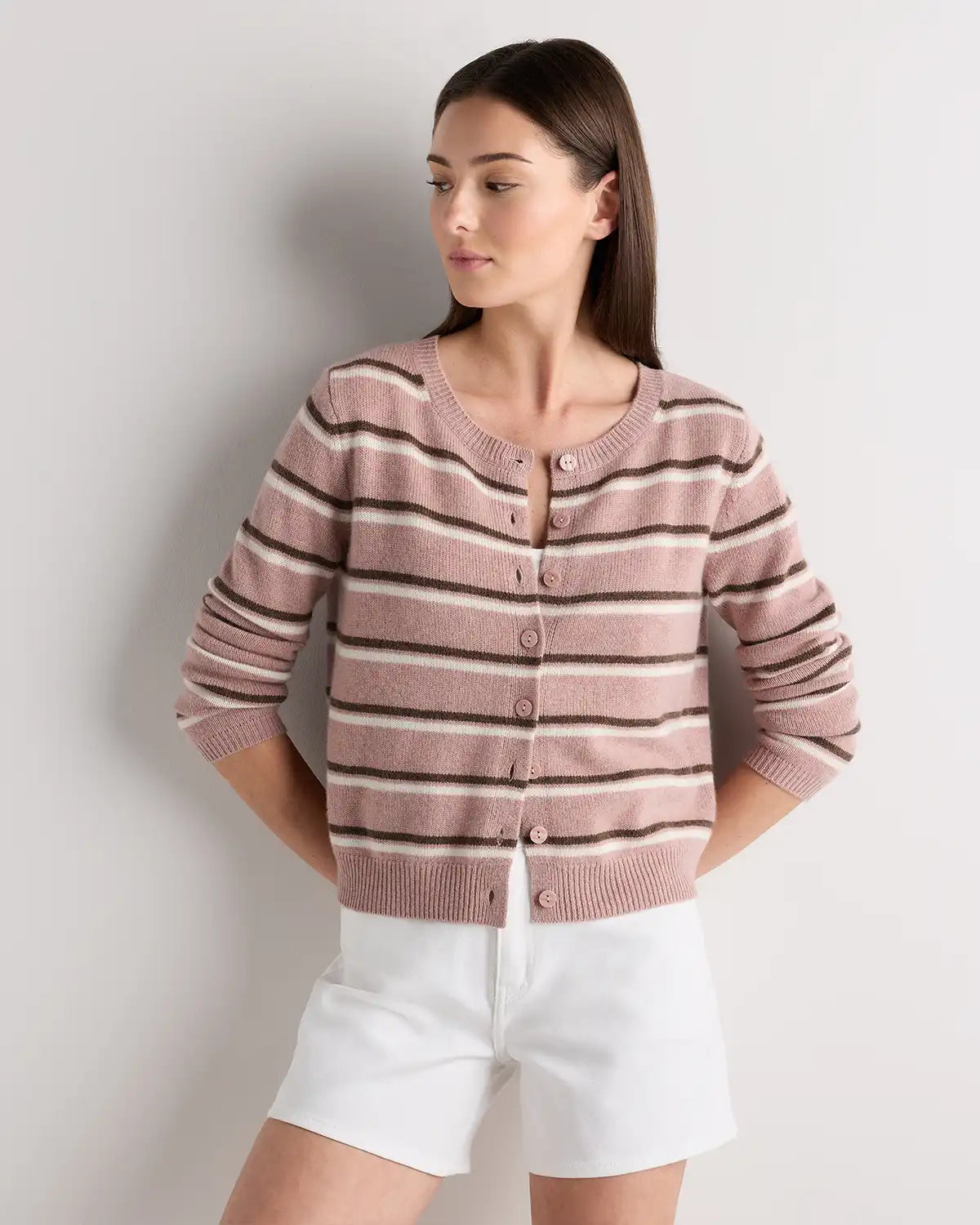 Mongolian Cashmere Cropped Crew Cardigan