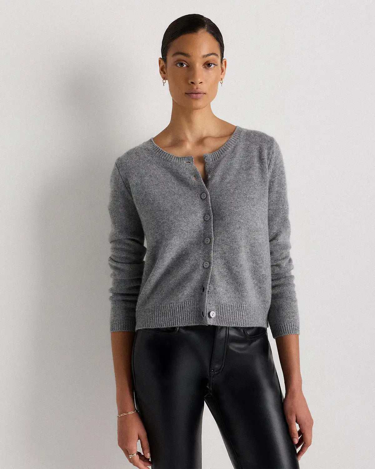 Mongolian Cashmere Cropped Crew Cardigan