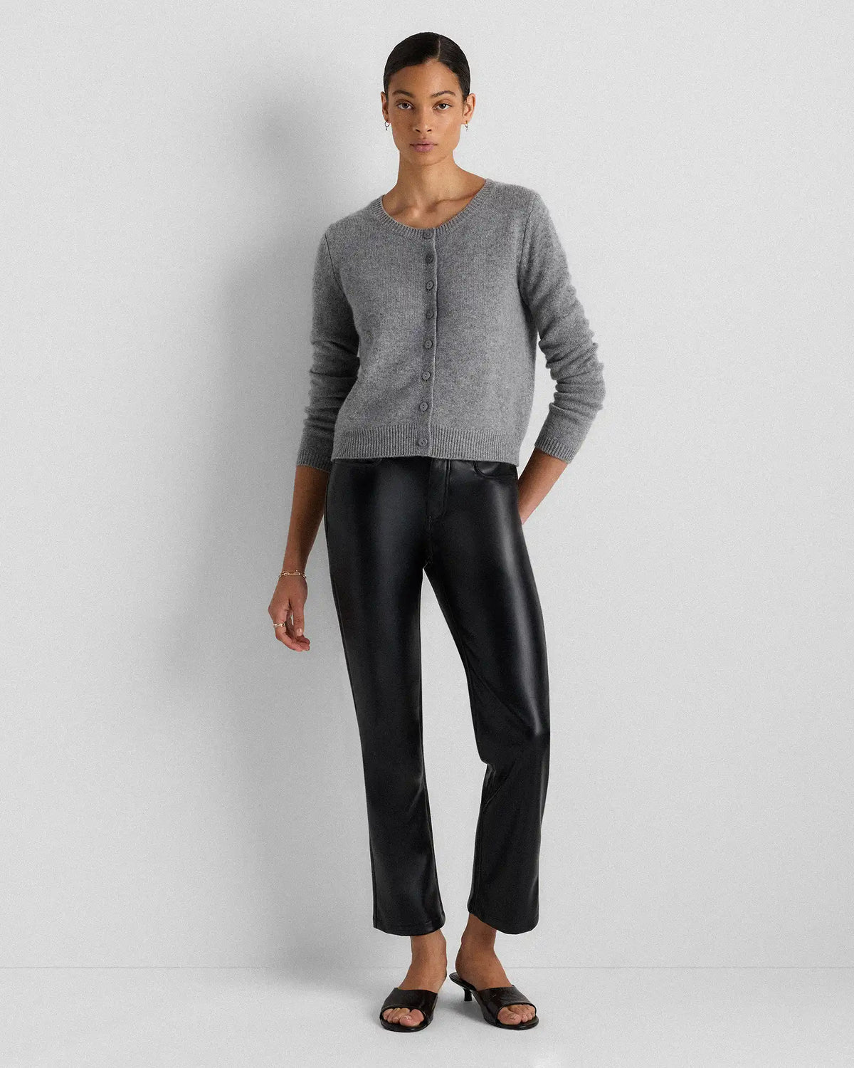 Mongolian Cashmere Cropped Crew Cardigan