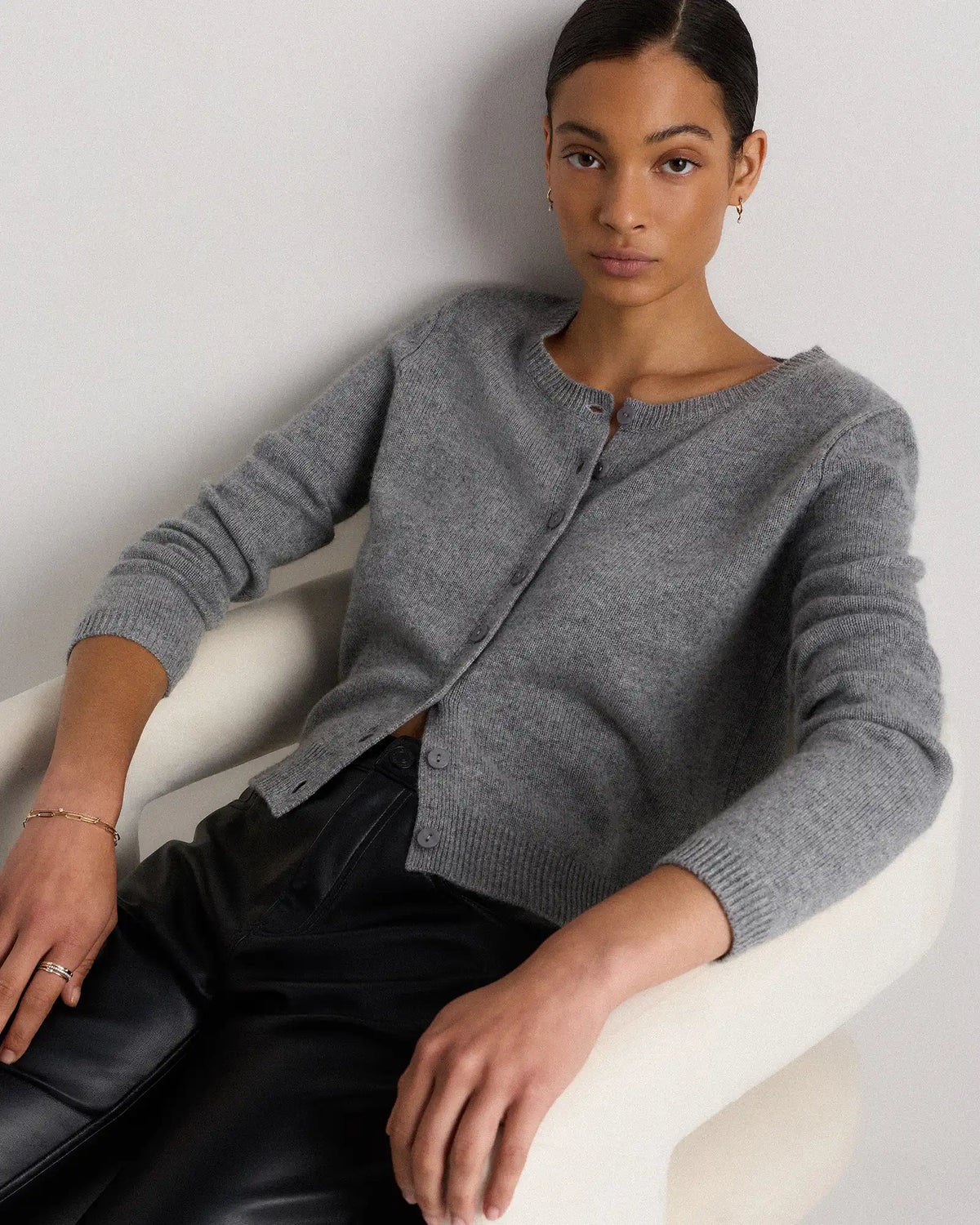Mongolian Cashmere Cropped Crew Cardigan