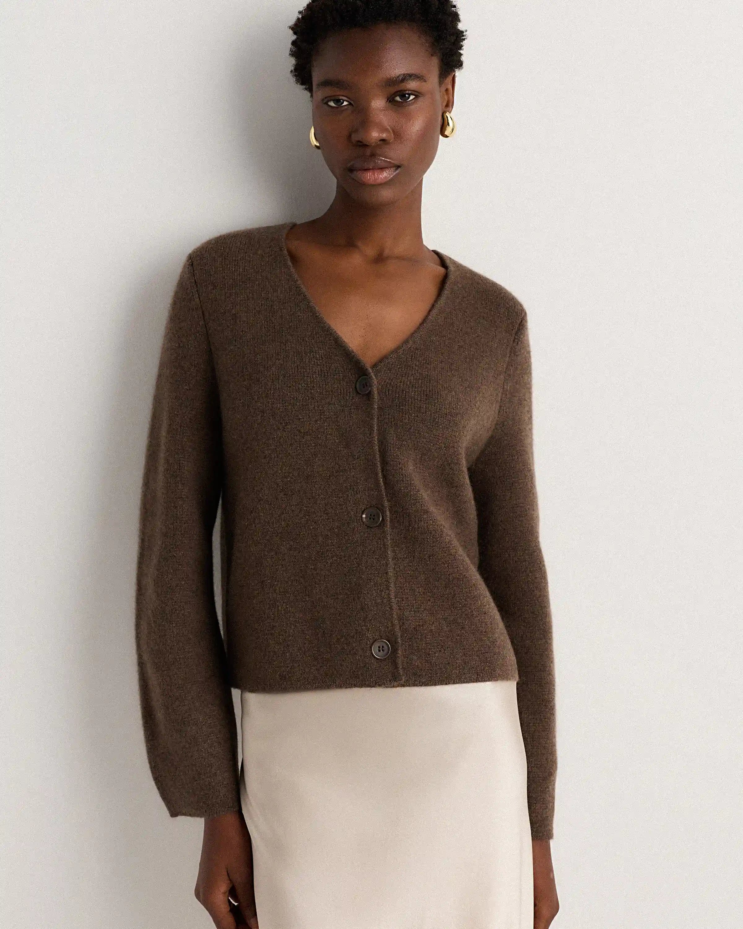 Mongolian Cashmere Structured V-Neck Cardigan