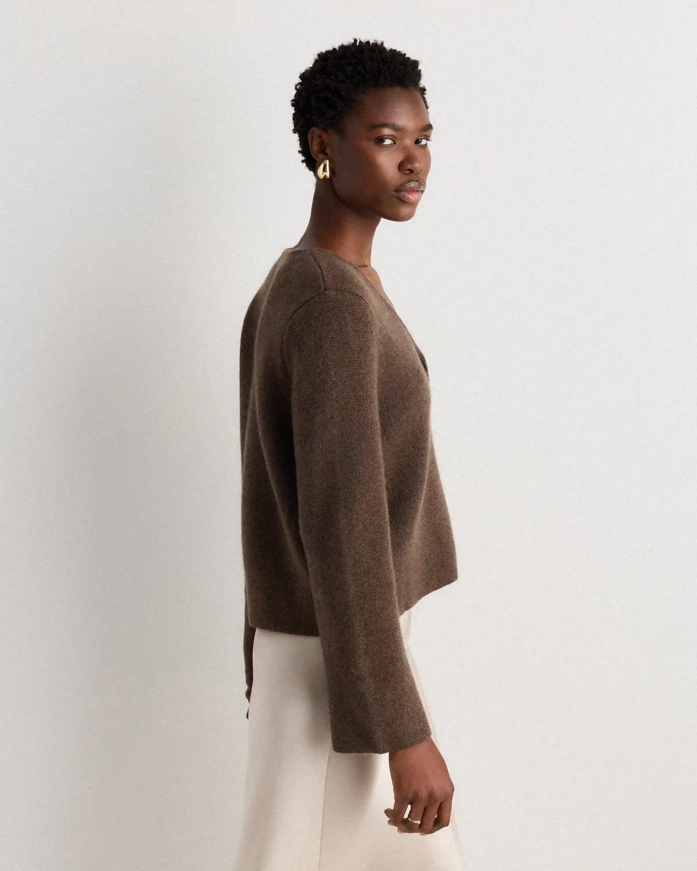 Mongolian Cashmere Structured V-Neck Cardigan