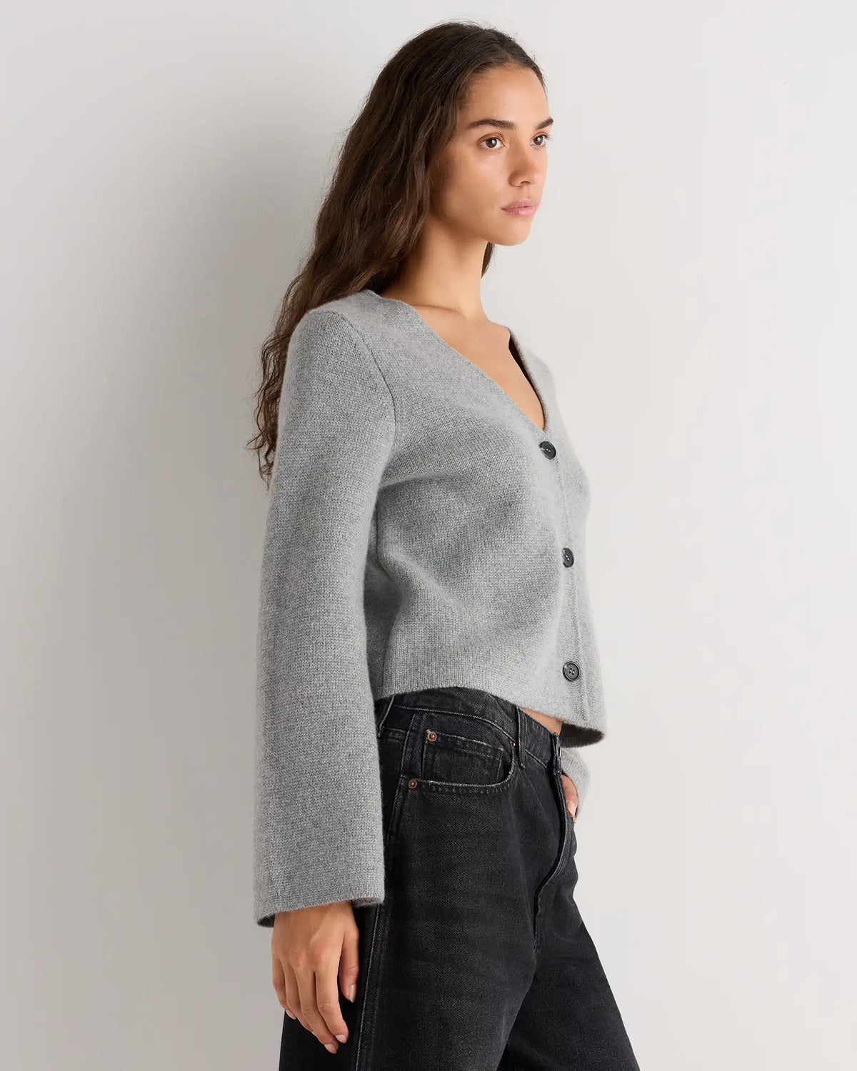 Mongolian Cashmere Structured V-Neck Cardigan