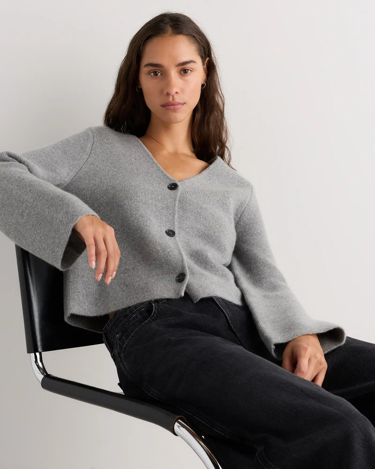 Mongolian Cashmere Structured V-Neck Cardigan