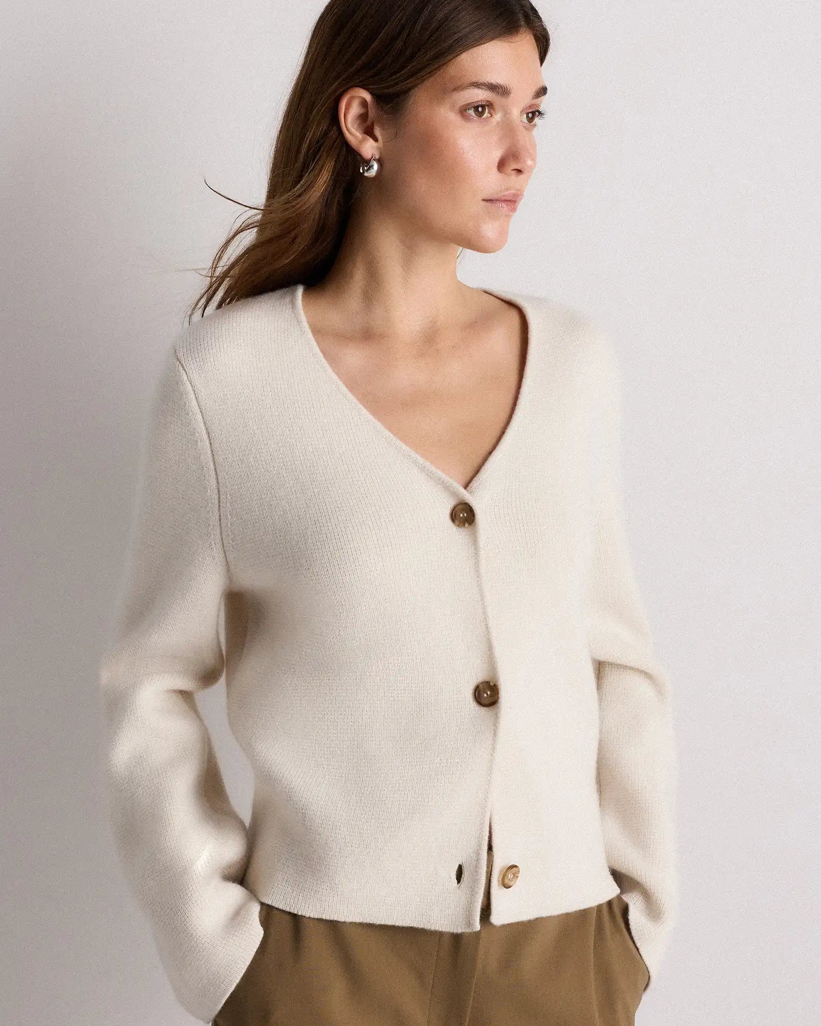 Mongolian Cashmere Structured V-Neck Cardigan