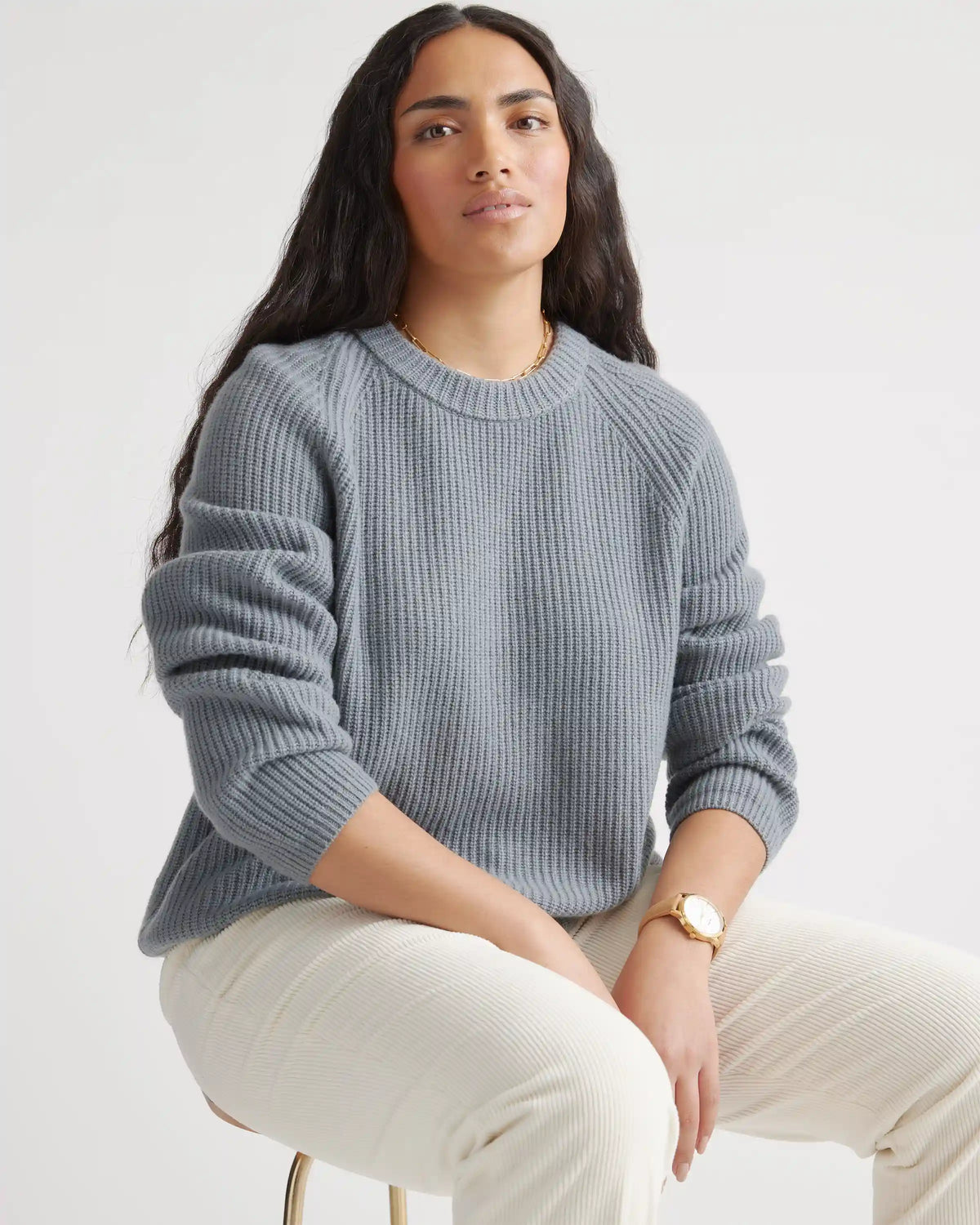 Mongolian Cashmere Fisherman Crewneck Sweater